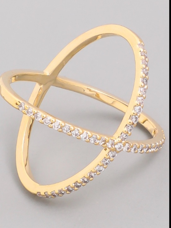 Jewelry - Gold Crystal Cross X Ring - Women Accessories